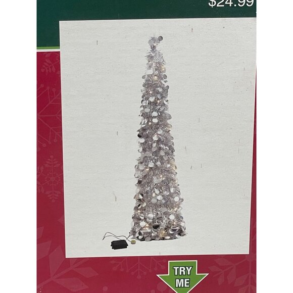 Merry Brite Tinsel tree silver color 50 LED lights 4' Christmas decor READ NEW - Picture 3 of 10